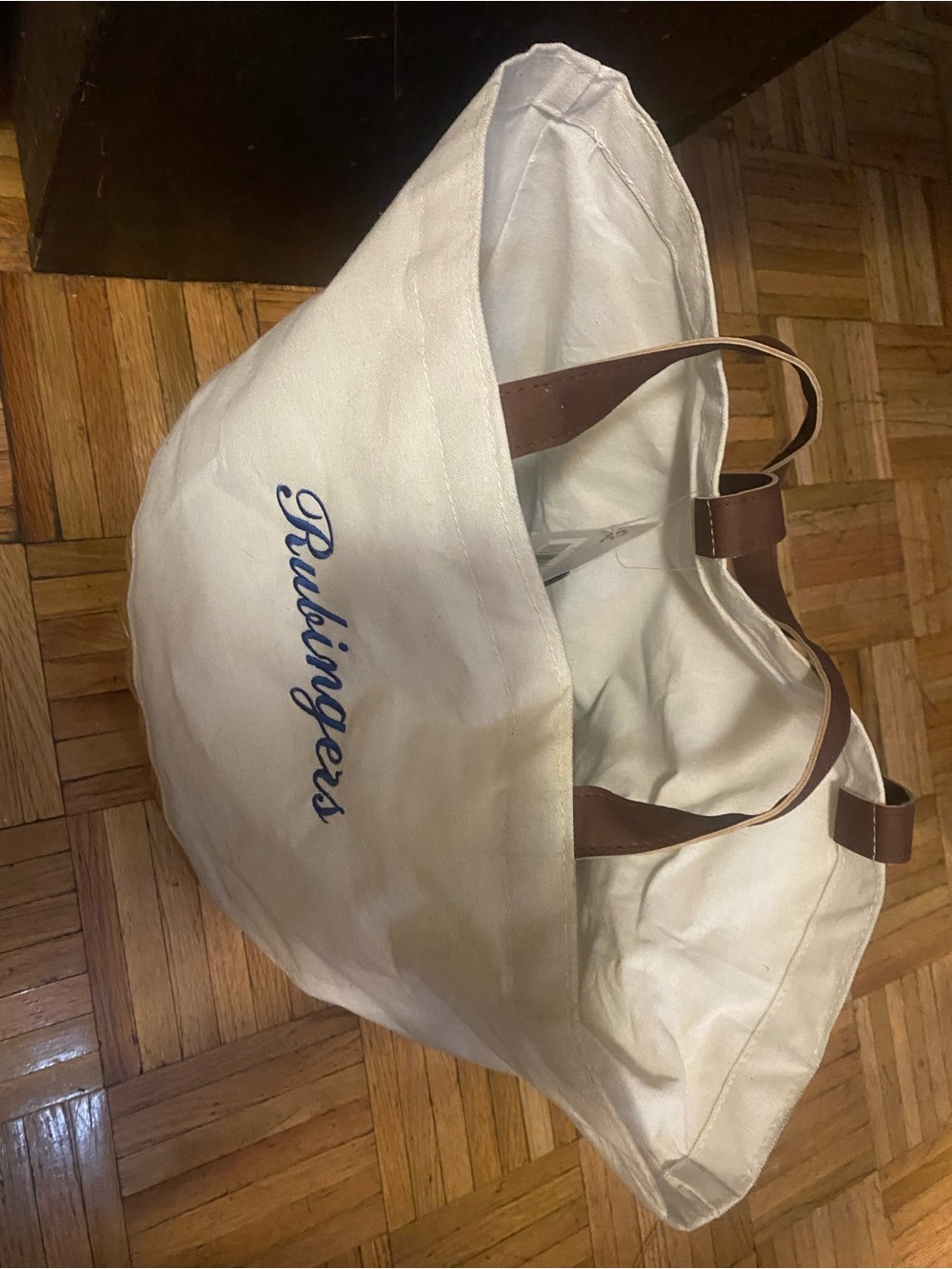 Rubingers Canvas Tote Bag with Brown Handles - picnic basket carrier chic